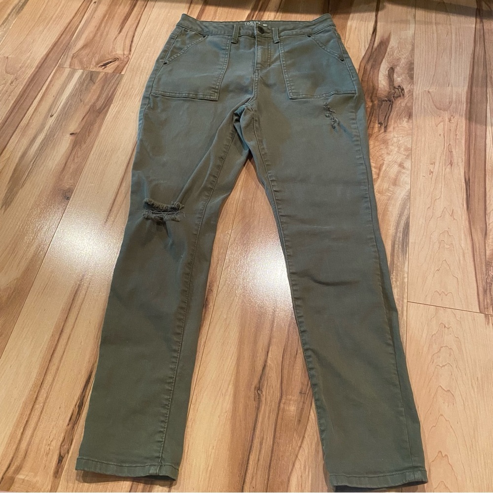 Time And Tru High Rise Skinny Distressed Olive Green pants—8